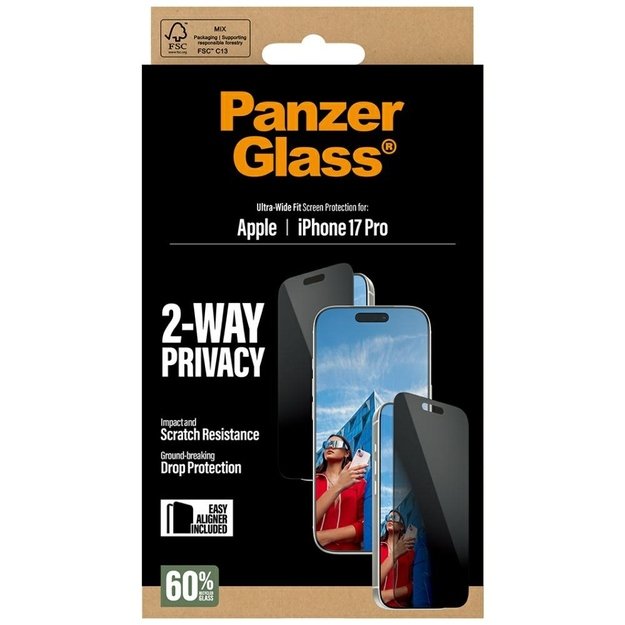 PanzerGlass Ultra-Wide Fit EasyAligner Privacy Glass for iPhone 17 Pro 5