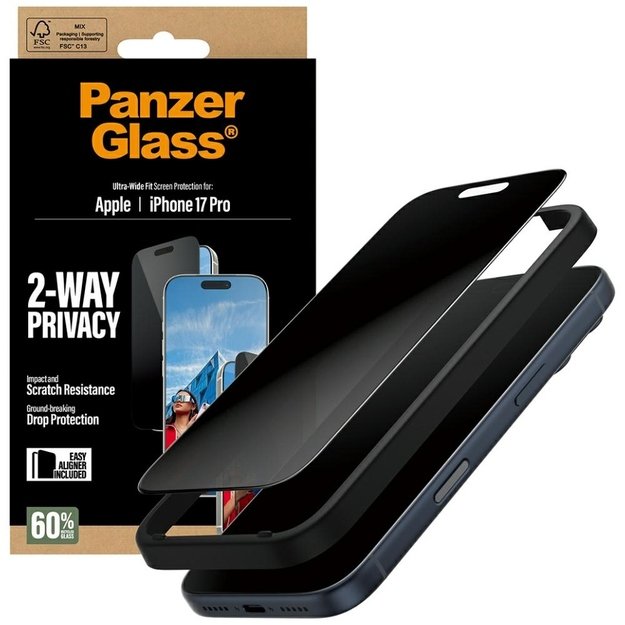PanzerGlass Ultra-Wide Fit EasyAligner Privacy Glass for iPhone 17 Pro 4