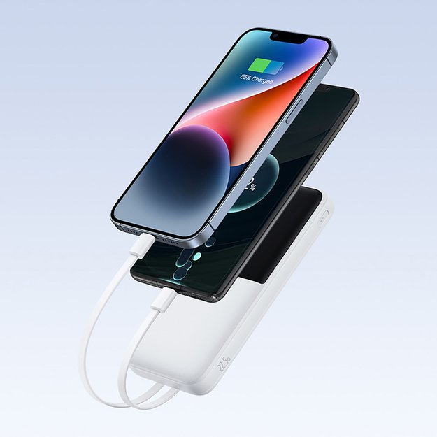 Powerbank Baseus Lipow 10000mAh 22,5W z dwoma wbudowanymi kablami (z kablem Baseus Simple USB-A - USB-C 3A 20cm) - biały 10