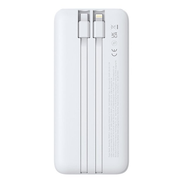 Powerbank Baseus Lipow 10000mAh 22,5W z dwoma wbudowanymi kablami (z kablem Baseus Simple USB-A - USB-C 3A 20cm) - biały 2