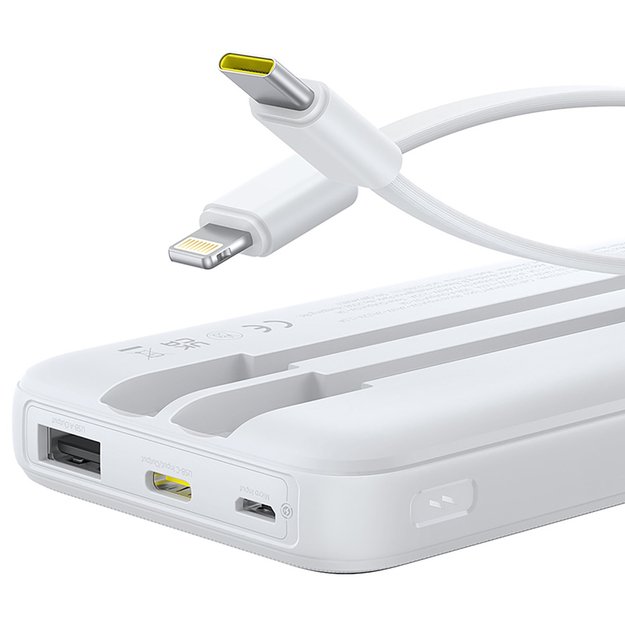 Powerbank Baseus Lipow 10000mAh 22,5W z dwoma wbudowanymi kablami (z kablem Baseus Simple USB-A - USB-C 3A 20cm) - biały 4