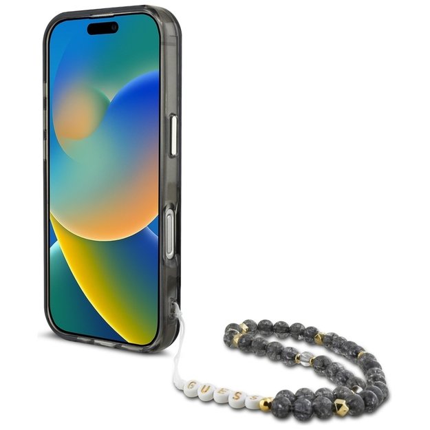 Guess Palm Trees Triangle Pearl Strap MagSafe case for iPhone 16 Pro black 3