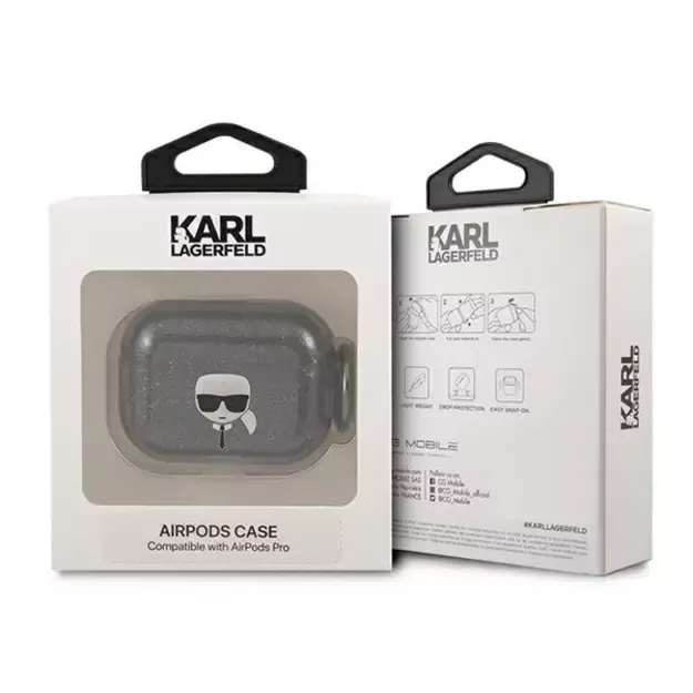 Karl Lagerfeld KLAPUKHGK AirPods Pro cover czarny/black Glitter Karl`s Head 2