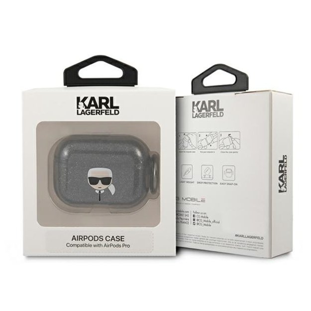 Karl Lagerfeld KLAPUKHGK AirPods Pro cover czarny/black Glitter Karl`s Head 4