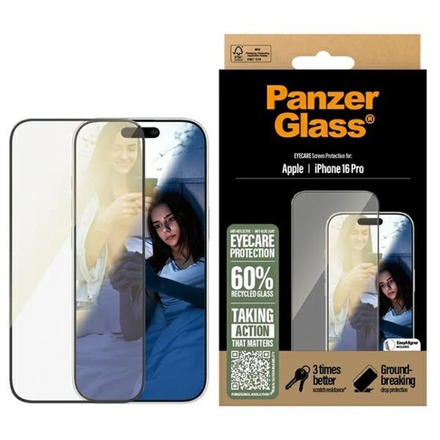 PanzerGlass EyeCare Screen Protector iPhone 16 Pro 6.3&quot  Ultra-Wide Fit 2866