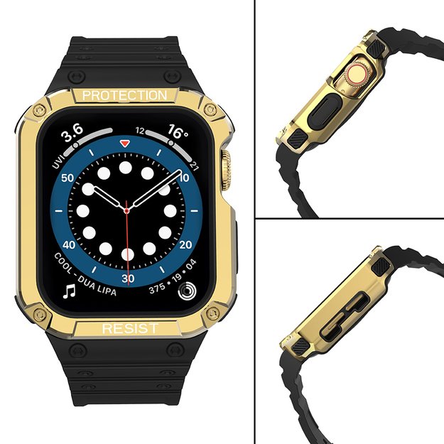 Protect Strap Band for Apple Watch 42/44/45mm Armored Case Strap - Black, Gold 3