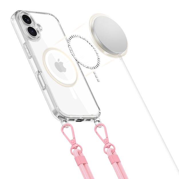 Tech-Protect Flexair Chain MagSafe Case for iPhone 16 - Clear + 2 Lanyards (Pink and Gray) 1