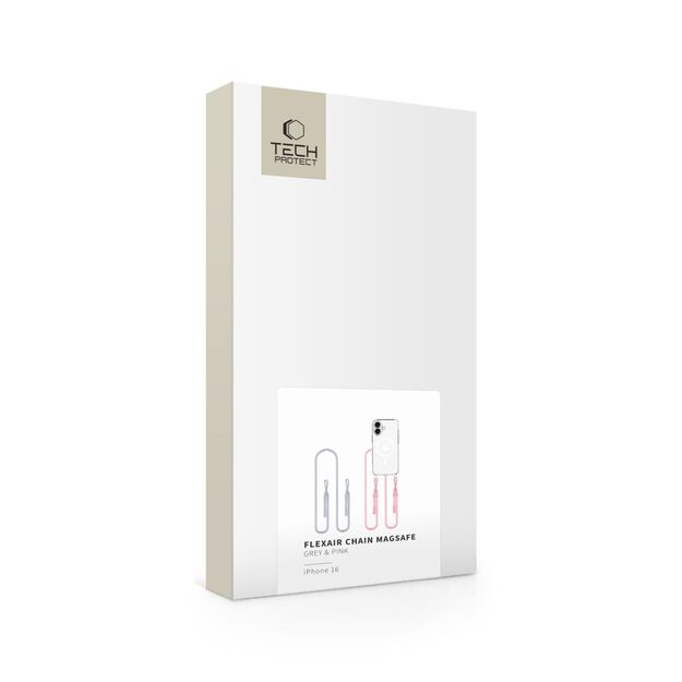 Tech-Protect Flexair Chain MagSafe Case for iPhone 16 - Clear + 2 Lanyards (Pink and Gray) 5