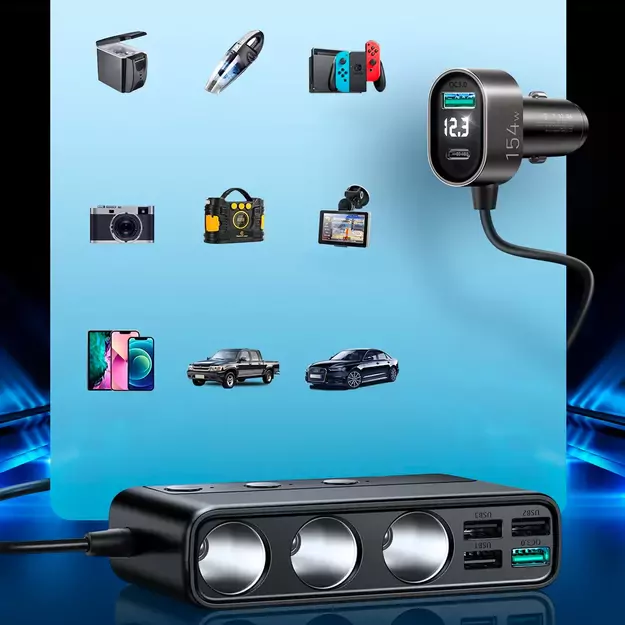 Joyroom JR-CL06 9in1 car charger 154W 5x USB-A / USB-C / 3x cigarette lighter socket PD QC PPS - black 2