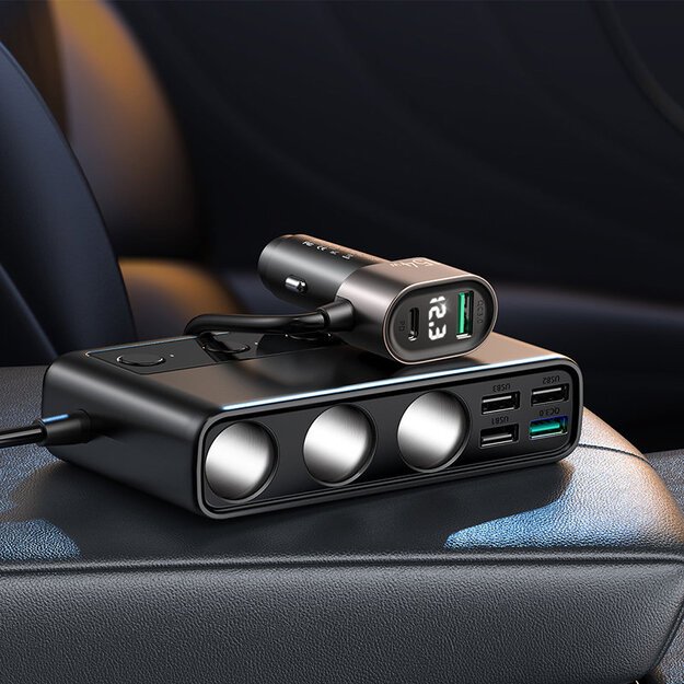 Joyroom JR-CL06 9in1 car charger 154W 5x USB-A / USB-C / 3x cigarette lighter socket PD QC PPS - black 15