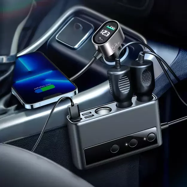 Joyroom JR-CL06 9in1 car charger 154W 5x USB-A / USB-C / 3x cigarette lighter socket PD QC PPS - black 5