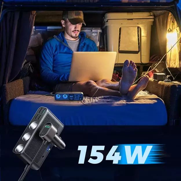Joyroom JR-CL06 9in1 car charger 154W 5x USB-A / USB-C / 3x cigarette lighter socket PD QC PPS - black 8