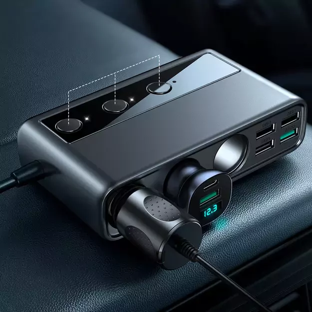 Joyroom JR-CL06 9in1 car charger 154W 5x USB-A / USB-C / 3x cigarette lighter socket PD QC PPS - black 4