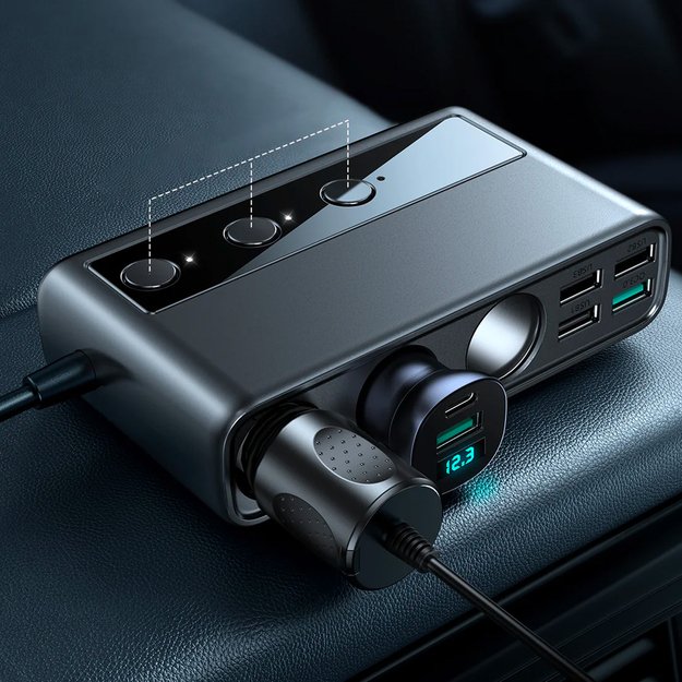 Joyroom JR-CL06 9in1 car charger 154W 5x USB-A / USB-C / 3x cigarette lighter socket PD QC PPS - black 12