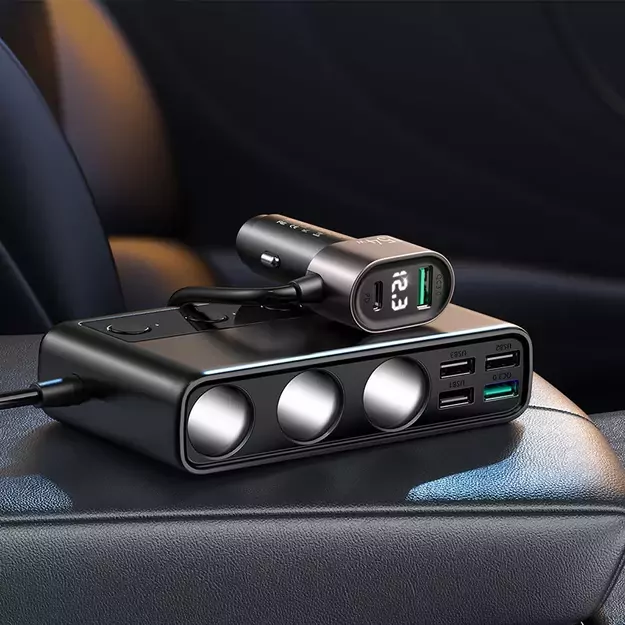 Joyroom JR-CL06 9in1 car charger 154W 5x USB-A / USB-C / 3x cigarette lighter socket PD QC PPS - black 7