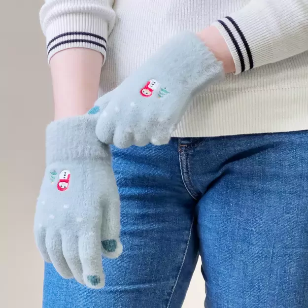 Women s winter telephone gloves with a snowman and a Christmas tree - green 4