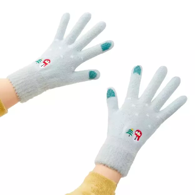 Women s winter telephone gloves with a snowman and a Christmas tree - green