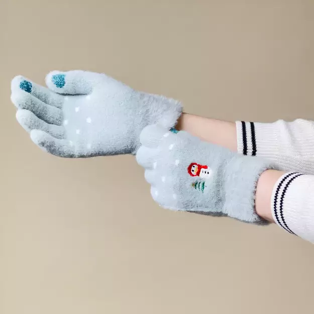Women s winter telephone gloves with a snowman and a Christmas tree - green 3