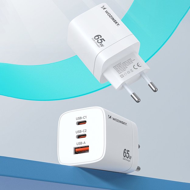 Wozinsky CGWCW 65W USB-A / 2 x USB-C GaN wall charger - white 8