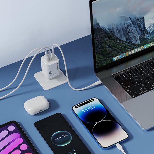 Wozinsky CGWCW 65W USB-A / 2 x USB-C GaN wall charger - white 11