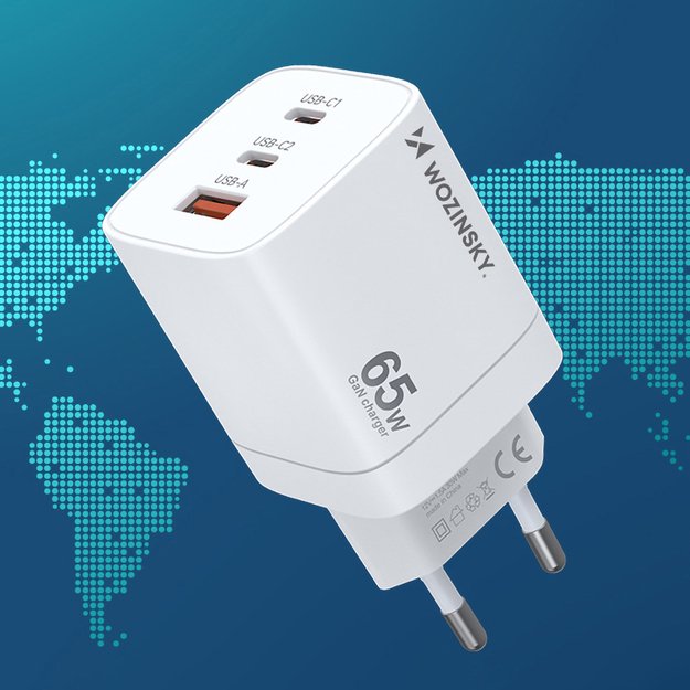 Wozinsky CGWCW 65W USB-A / 2 x USB-C GaN wall charger - white 12