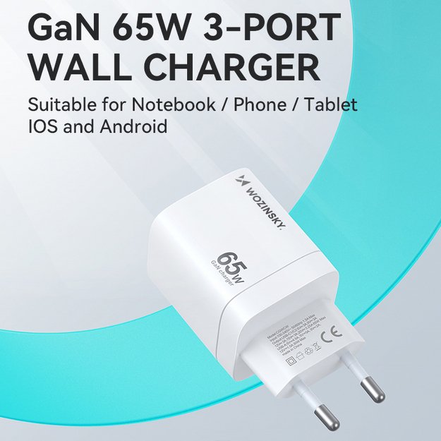 Wozinsky CGWCW 65W USB-A / 2 x USB-C GaN wall charger - white 5