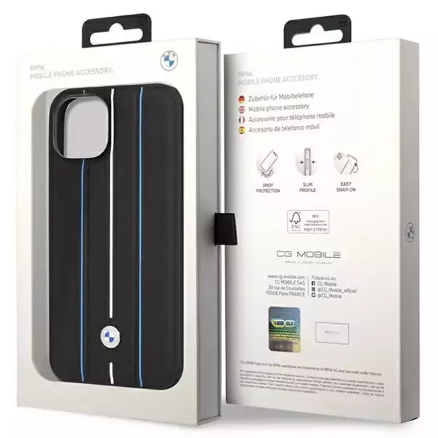 Case BMW BMHCP14S22RVSK iPhone 14 6.1  black/black hardcase Leather Stamp Blue Lines 7