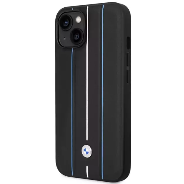 Case BMW BMHCP14S22RVSK iPhone 14 6.1  black/black hardcase Leather Stamp Blue Lines 1