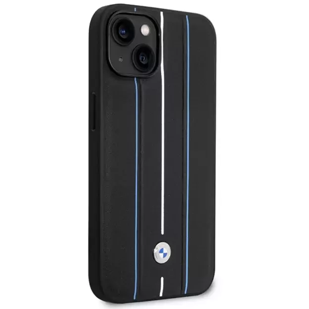 Case BMW BMHCP14S22RVSK iPhone 14 6.1  black/black hardcase Leather Stamp Blue Lines 3