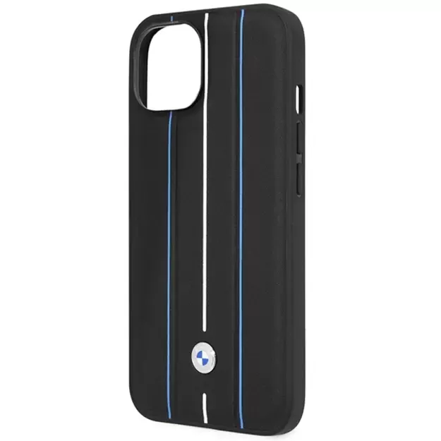 Case BMW BMHCP14S22RVSK iPhone 14 6.1  black/black hardcase Leather Stamp Blue Lines 5