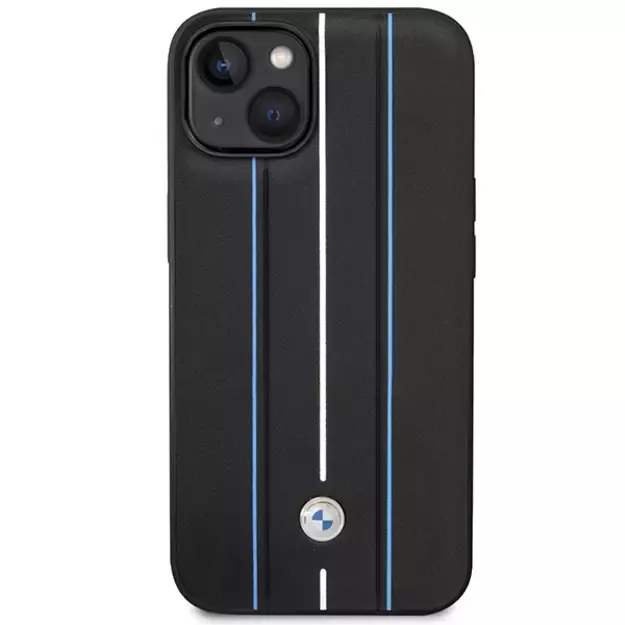 Case BMW BMHCP14S22RVSK iPhone 14 6.1  black/black hardcase Leather Stamp Blue Lines 2
