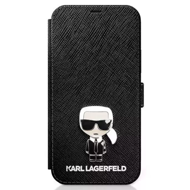Karl Lagerfeld KLFLBKP12SIKMSBK iPhone 12 mini 5,4  czarny/black book Saffiano Ikonik Metal
