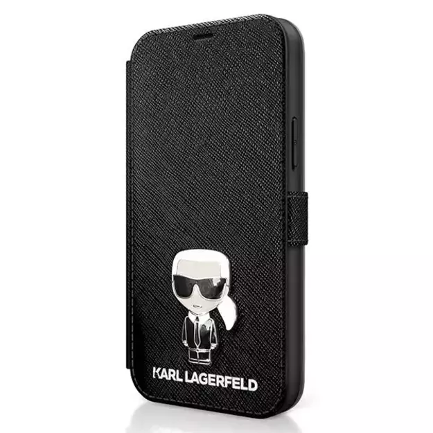Karl Lagerfeld KLFLBKP12SIKMSBK iPhone 12 mini 5,4  czarny/black book Saffiano Ikonik Metal 1