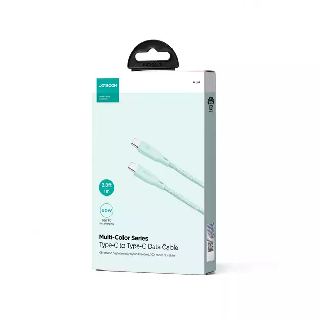 Joyroom Multi-Color Series S-A34 USB-C / USB-C PD 60W cable 1m - green 2