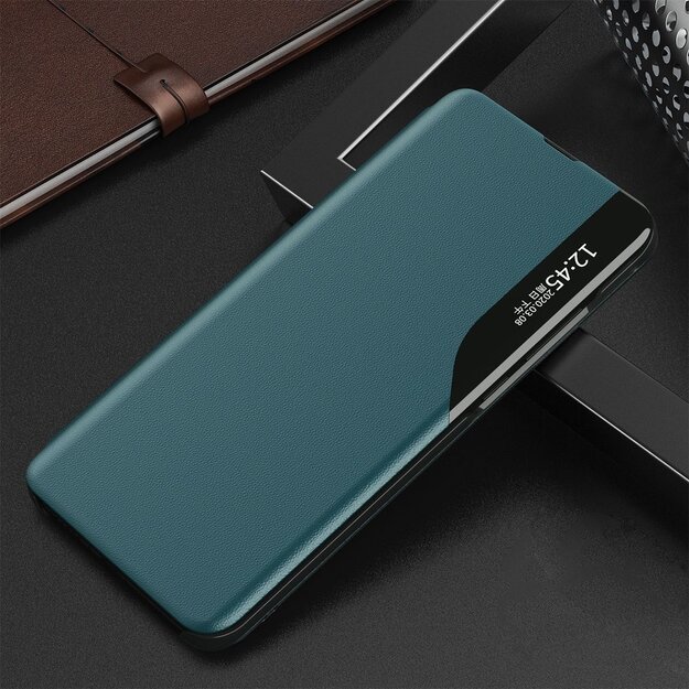 Eco Leather View Case elegant bookcase type case with kickstand for Samsung Galaxy A72 4G green 10