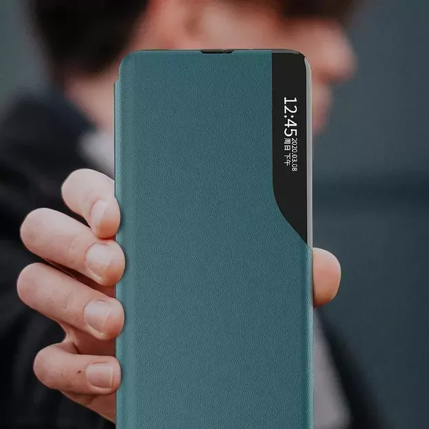 Eco Leather View Case elegant bookcase type case with kickstand for Samsung Galaxy A72 4G green 8