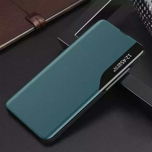 Eco Leather View Case elegant bookcase type case with kickstand for Samsung Galaxy A72 4G green 1