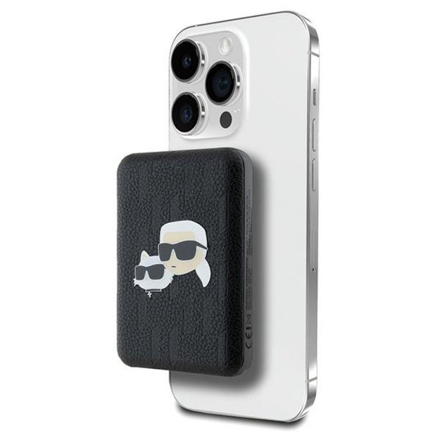 Karl Lagerfeld Powerbank inductive KLPB5FPGKSKCHK 16W 5000mAh black/black Karl&amp Choupette Head Pin MagSafe