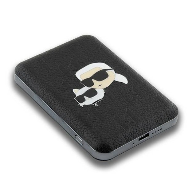 Karl Lagerfeld Powerbank inductive KLPB5FPGKSKCHK 16W 5000mAh black/black Karl&amp Choupette Head Pin MagSafe 3