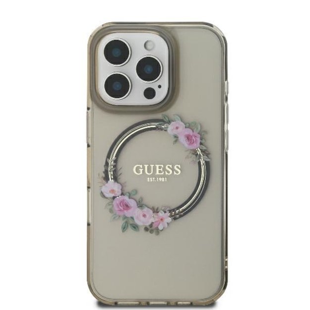 Guess GUHMP16XHFWFCK iPhone 16 Pro Max 6.9&quot  black/black hardcase IML Flowers Wreath MagSafe 2