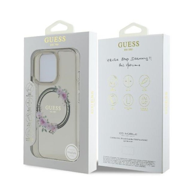 Guess GUHMP16XHFWFCK iPhone 16 Pro Max 6.9&quot  black/black hardcase IML Flowers Wreath MagSafe 7
