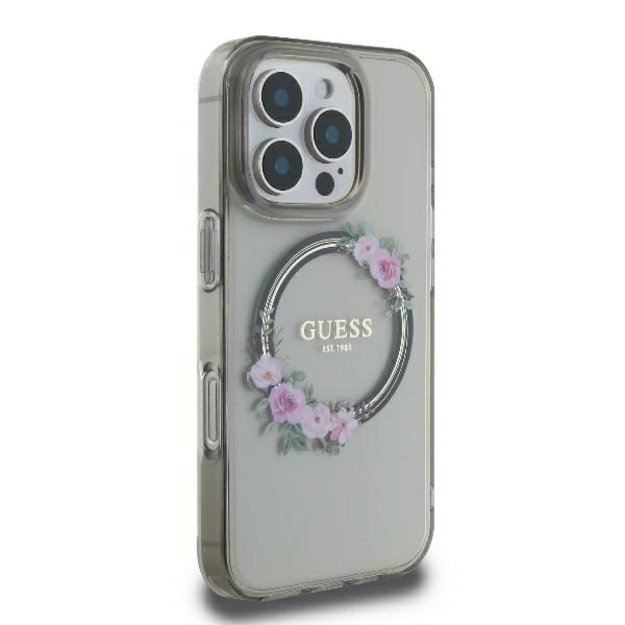 Guess GUHMP16XHFWFCK iPhone 16 Pro Max 6.9&quot  black/black hardcase IML Flowers Wreath MagSafe 3