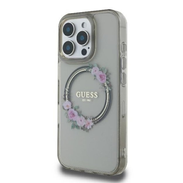 Guess GUHMP16XHFWFCK iPhone 16 Pro Max 6.9&quot  black/black hardcase IML Flowers Wreath MagSafe 1