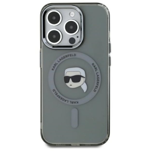 Karl Lagerfeld KLHMP15XHLSKIK iPhone 15 Pro Max 6.7&quot  black/black hardcase IML Metal Karl Head MagSafe 1