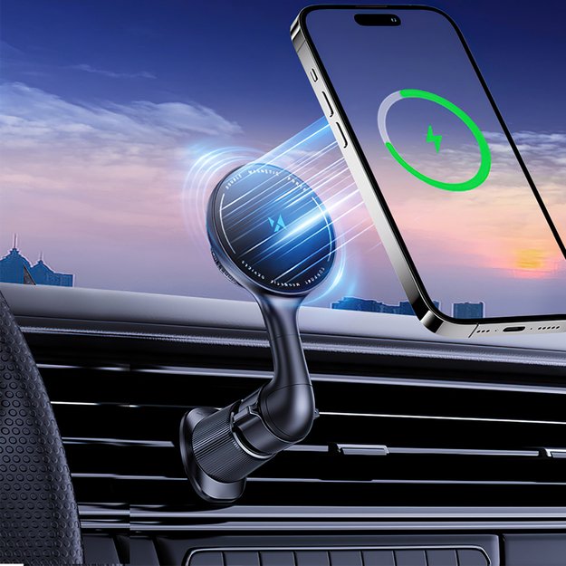 Wozinsky WCT5-6S4Y Car Holder with Qi/MagSafe 15W Inductive Charger for Air Vent - Black 4