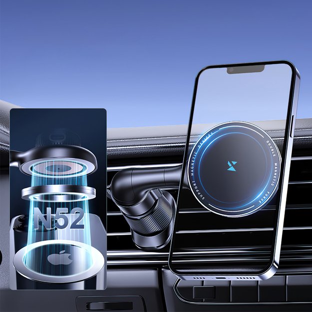 Wozinsky WCT5-6S4Y Car Holder with Qi/MagSafe 15W Inductive Charger for Air Vent - Black 7