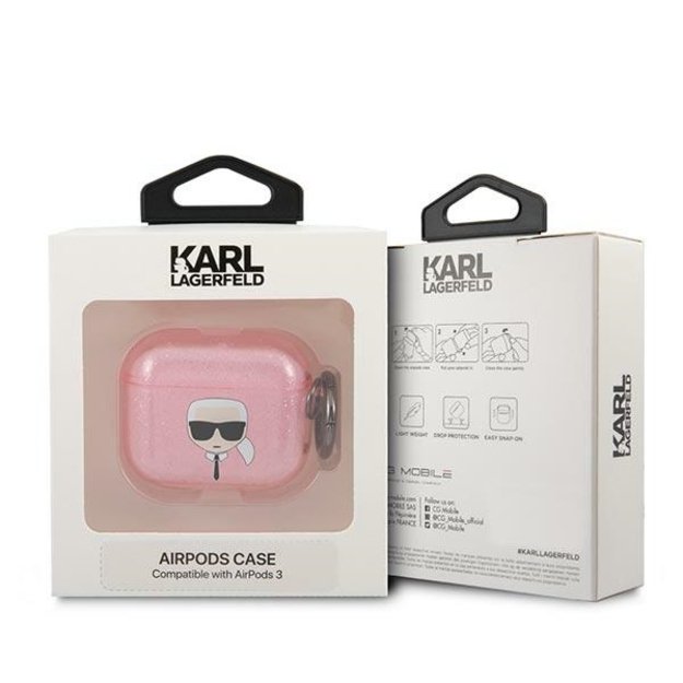 Karl Lagerfeld KLA3UKHGP AirPods 3 cover różowy/pink Glitter Karl`s Head 2