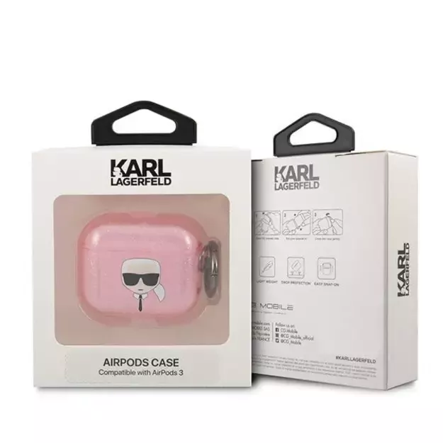 Karl Lagerfeld KLA3UKHGP AirPods 3 cover różowy/pink Glitter Karl`s Head 4