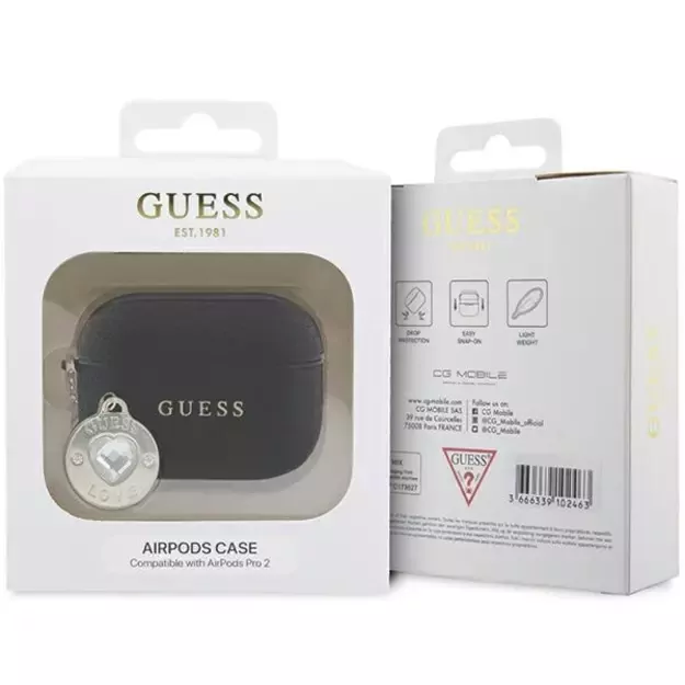 Guess GUAP2PGEHCDK case for AirPods Pro 2 cover - black Fixed Glitter Heart Diamond Charm 3