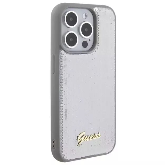 Guess Sequin Script Metal case for iPhone 15 Pro Max - silver 3